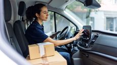 picture of woman transporting packages in her car