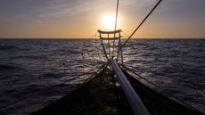 sailboat on smooth waters at sunrise